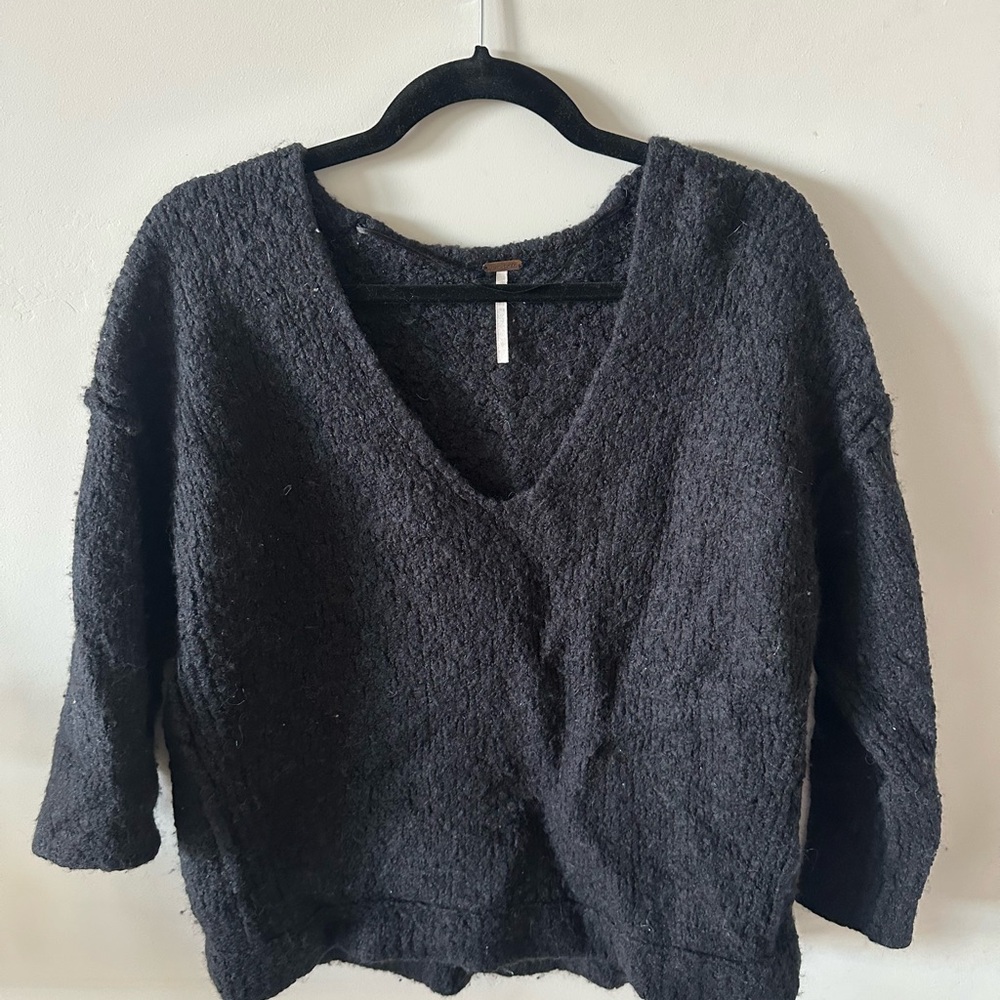 Free People Black V-Neck Sweater